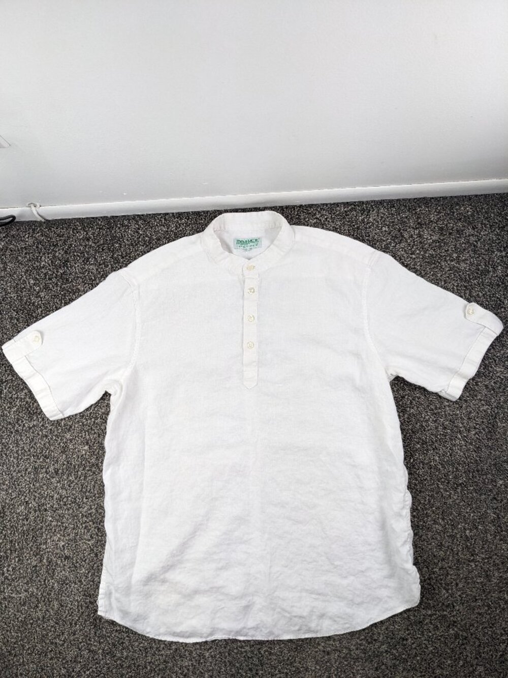 Inserch Italy Shirt 100% Linen Short Sleeve Popover Button White Mens 2XL